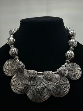 St. Thomas, Silver Bib Necklace, Eye Catching Piece